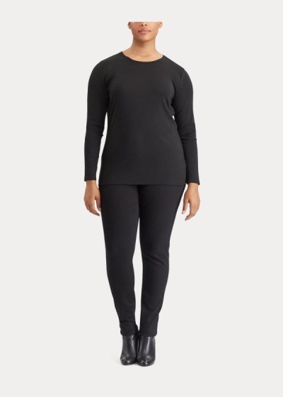 Playeras Ralph Lauren Mujer Negros - Stretch Long-Sleeve - STFYL8596